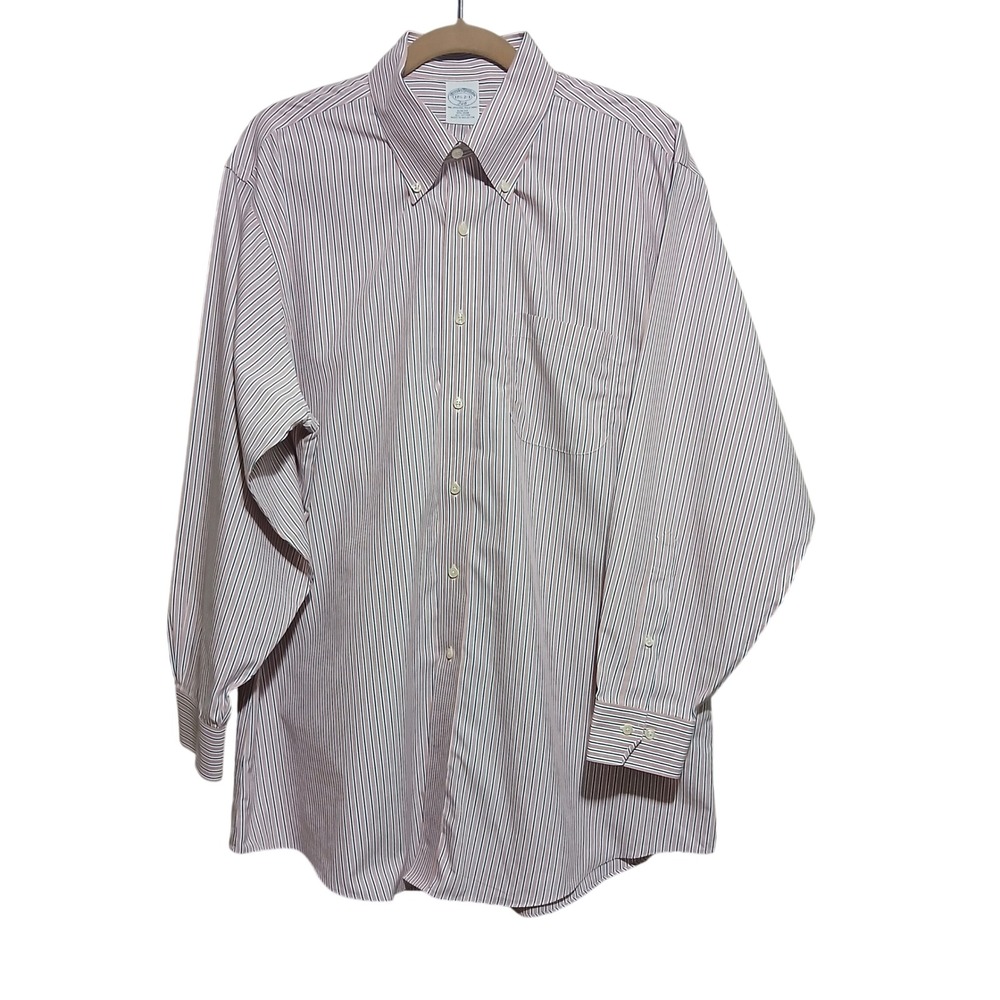 Brooks Brothers Mens Stripe Slim Fit Non Iron Button Down Dress Shirt 17 1/2 2/3